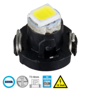 GloboStar® 81001 Λάμπα Αυτοκινήτου T3 3rd Generation Can-Bus LED 1 SMD 1210 0.2W 40lm 120° DC 12V IP20 Ψυχρό Λευκό 6000K