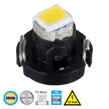 GloboStar® 81002 Λάμπα Αυτοκινήτου T3 3rd Generation Can-Bus LED 1 SMD 1210 0.2W 40lm 120° DC 12V IP20 Θερμό Λευκό 3000K