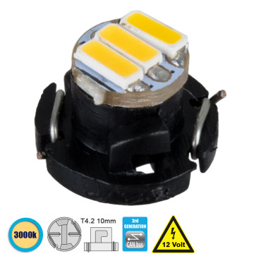 GloboStar® 81009 Λάμπα Αυτοκινήτου T4.2 3rd Gen Can-Bus LED 3 SMD 4014 0.6W 120lm 120° DC 12V IP20 Θερμό Λευκό 3000K