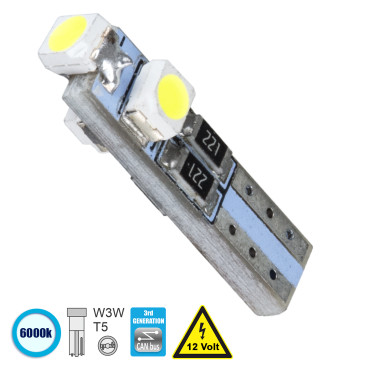 GloboStar® 81029 Λάμπα Αυτοκινήτου T5 3rd Generation Can-Bus LED 3 SMD 1210 0.6W 120lm 360° DC 12V IP20 Ψυχρό Λευκό 6000K