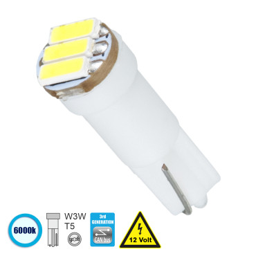 GloboStar® 81036 Λάμπα Αυτοκινήτου T5 3rd Generation Can-Bus LED 3 SMD 4014 0.6W 120lm 120° DC 12V IP20 Ψυχρό Λευκό 6000K