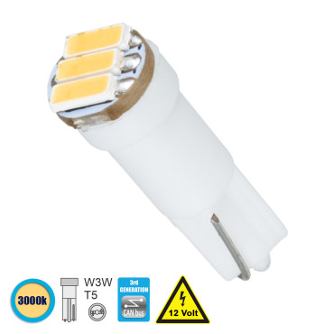 GloboStar® 81037 Λάμπα Αυτοκινήτου T5 3rd Generation Can-Bus LED 3 SMD 4014 0.6W 120lm 120° DC 12V IP20 Θερμό Λευκό 3000K