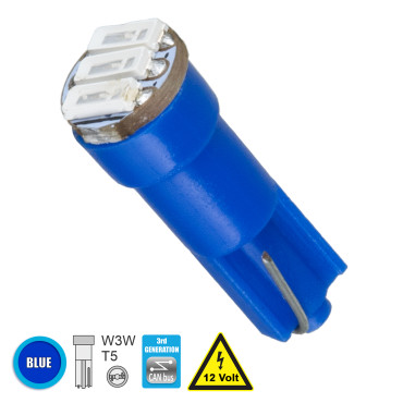 GloboStar® 81040 Λάμπα Αυτοκίνητου T5 3rd Generation Can-Bus LED 3 SMD 4014 0.6W 90lm 120° DC 12V IP20 Μπλε