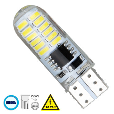 GloboStar® 81058 Λάμπα Αυτοκινήτου STROBE T10 W5W LED 24 SMD 3014 3W 450lm 360° DC 12V IP20 Ψυχρό Λευκό 6000K