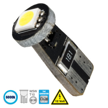 GloboStar® 81080 Λάμπα Αυτοκίνητου T10 W5W 2rd Gen CanBus Series LED 1 SMD 5050 1.2W 150lm 120° DC 12V IP20 6000K