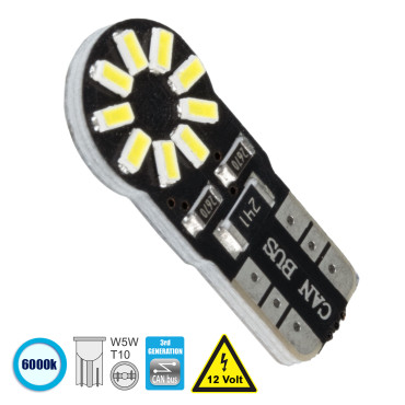 GloboStar® 81100 Λάμπα Αυτοκίνητου T10 W5W 3rd Gen CanBus Series LED 18 SMD 3014 2.8W 420lm 360° DC 12V IP20 6000K