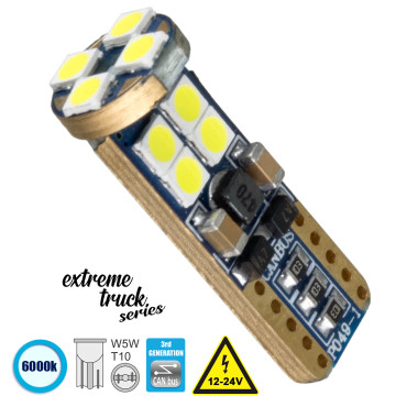 GloboStar® 81102 Λάμπα Αυτοκίνητου T10 W5W 3rd Generation Can-Bus Extreme Truck Series LED 12 SMD 3030 6W 900lm 360° DC 12-24V IP20 Ψυχρό Λευκό 6000K