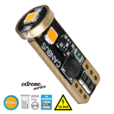 GloboStar® 81117 Λάμπα Αυτοκίνητου T10 W5W 3rd Gen CanBus Extreme Series LED 3SMD 3030 3W 360lm 360° DC 12V IP20 Πορτοκαλί