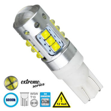 GloboStar® 81120 Λάμπα Αυτοκίνητου T10 W5W 3rd Gen CanBus Extreme Series LED 16 CREE XBD 15W 2115lm 360° DC 12V IP20 6000K