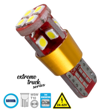 GloboStar® 81122 Λάμπα Αυτοκίνητου T10 W5W 3rd Generation Can-Bus Extreme Truck Series LED 12 SMD 3030 8W 1200lm 360° DC 24-32V IP20 Ψυχρό Λευκό 6000K