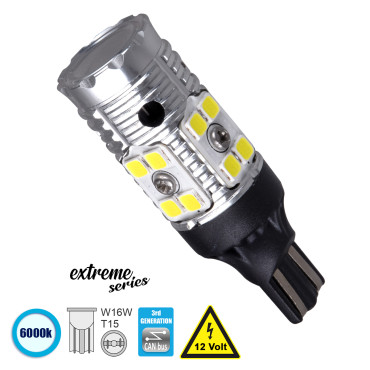 GloboStar® 81131 Λάμπα Αυτοκίνητου T15 W16W 3rd Gen CanBus Extreme Series LED 16 SMD 3030 13W 1950lm 360° DC 12V IP20 6000K