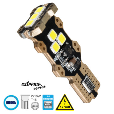 GloboStar® 81132 Λάμπα Αυτοκίνητου T15 W16W 3rd Gen CanBus Extreme Series LED 9 SMD 3030 8W 1200lm 360° DC 12V IP20 6000K