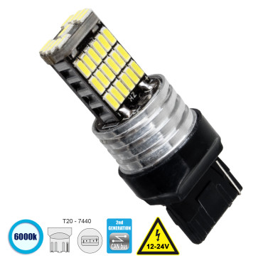 GloboStar® 81141 Λάμπα Αυτοκίνητου T20 - 7440 - W21W 2rd Gen CanBus Series LED 45 SMD 4014 9W 1350lm 360° DC 12V IP20 6000K