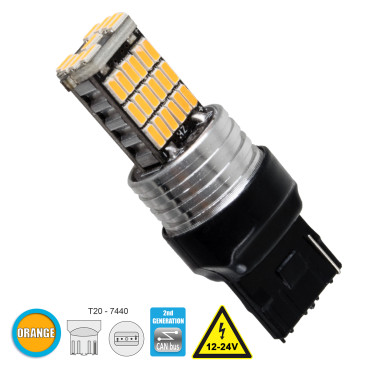 GloboStar® 81142 Λάμπα Αυτοκίνητου T20 7440 W21W 2rd Gen CanBus Series LED 45SMD 4014 9W 1080lm 360° DC 12V IP20 Πορτοκαλί