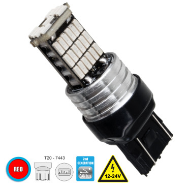 GloboStar® 81144 T20 7443 W21/5W 2rd Gen CanBus Series LED 45 SMD 4014 9W 1080lm 360° DC 12V IP20 Κόκκινο