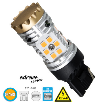 GloboStar® 81150 T20 7440 W21W 3rd Gen CanBus Extreme Series LED 30 SMD 3030 24W 2880lm 360° DC 12V IP20 Πορτοκαλί