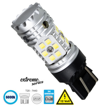 GloboStar® 81151 Λάμπα Αυτοκίνητου T20 7443 W21/5W 3rd Gen CanBus Extreme Series LED 30 SMD 3030 24W 3600lm 360° DC 12V IP20 6000K