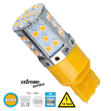 GloboStar® 81154 T20 7440 W21W 2rd Gen CanBus Extreme Series LED 35 SMD 3030 17W 2040lm 360° DC 12V IP20 Πορτοκαλί