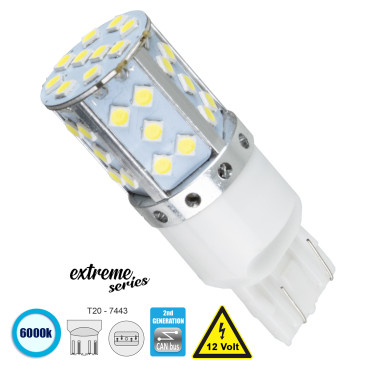 GloboStar® 81155 Λάμπα Αυτοκίνητου T20 7443 W21/5W 2rd Gen CanBus Extreme Series LED 35 SMD 3030 17W 2550lm 360° DC 12V IP20 6000K