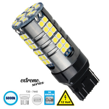 GloboStar® 81161 Λάμπα Αυτοκίνητου T20 - 7440 - W21W 3rd Gen CanBus Extreme Series LED 66 SMD 3030 15W 2250lm 360° DC 12V IP20 6000K