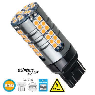 GloboStar® 81162 Λάμπα Αυτοκίνητου T20 7440 W21W 3rd Gen CanBus Extreme Series LED 66 SMD 3030 15W 1800lm 360° DC 12V IP20 Πορτοκαλί