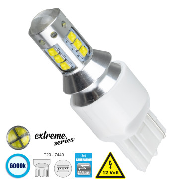 GloboStar® 81165 Λάμπα Αυτοκίνητου T20 7440 W21W 3rd Gen CanBus Extreme Series LED 16 CREE XBD 15W 2115lm 360° DC 12V IP20 6000K