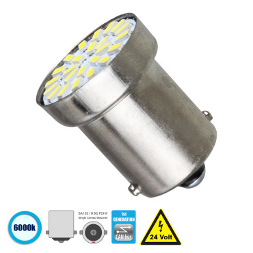 GloboStar® 81201 BA15S 1156 P21W 1st Gen CanBus Extreme Truck Series LED 24SMD 3014 5W 750lm 120° DC 24V IP20 6000K