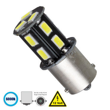 GloboStar® 81206 Λάμπα Αυτοκίνητου 1156 - BA15S - P21W LED 13 SMD 5630 3W 450lm 360° DC 12V IP20 Ψυχρό Λευκό 6000K