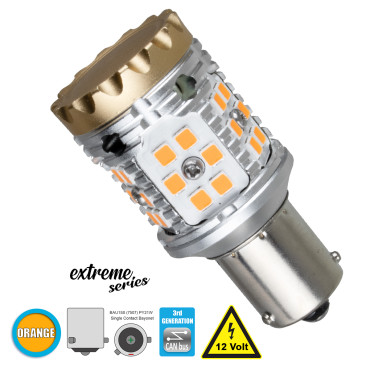 GloboStar® 81235 BA15S 1156 P21W 3rd Gen CanBus Extreme Series LED 24 SMD 3030 28W 3360lm 360° DC 12V IP20 Πορτοκαλί