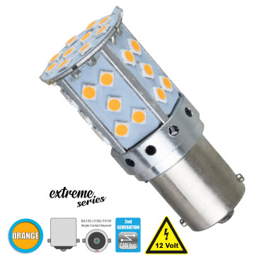 GloboStar® 81239 BA15S 1156 P21W 2nd Gen CanBus Extreme Series LED 35 SMD 3030 17W 2040lm 360° DC 12V IP20 Πορτοκαλί