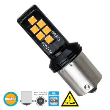 GloboStar® 81245 BA15S 1156 P21W 2nd Gen CanBus Series LED 12 SMD 3030 8W 960lm 360° DC 12V IP20 Πορτοκαλί