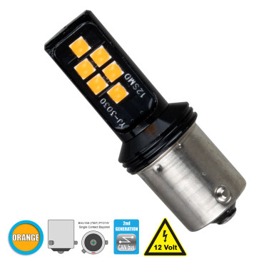 GloboStar® 81247 BAU15S 7507 PY21W 2nd Gen CanBus Series LED 12 SMD 3030 8W 960lm 360° DC 12V IP20 Πορτοκαλί