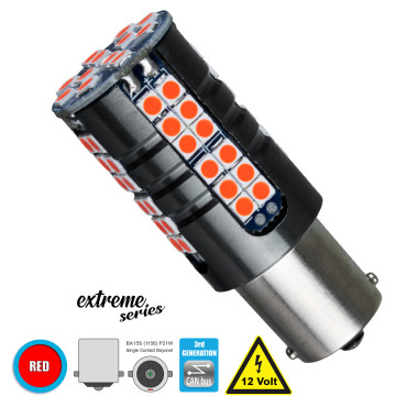 GloboStar® 81252 BA15S 1156 P21W 3rd Gen CanBus Extreme Series LED 66 SMD 3030 15W 1800lm 360° DC 12V IP20 Κόκκινο