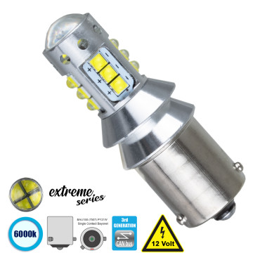 GloboStar® 81257 Λάμπα Αυτοκίνητου 7507 - BAU15S - PY21W 3rd Gen Can-Bus Extreme Series LED 16 CREE XBD 15W 2115lm 360° DC 12V IP20 Ψυχρό Λευκό 6000K