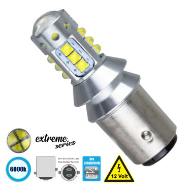 GloboStar® 81258 BAY15D 1157 P21/5W 3rd Gen CanBus Extreme Series LED 16 CREE XBD 15W 2115lm 360° DC 12V IP20 6000K