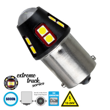 GloboStar® 81259 BA15S 1156 P21W 3rd Gen CanBus Extreme Truck Series LED 12 SMD 3030 6W 900lm 360° DC 12-24V IP20 6000K