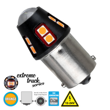 GloboStar® 81260 BA15S 1156 P21W 3rd Gen CanBus Extreme Truck Series LED 12 SMD 3030 6W 720lm 360° DC 12-24V IP20 Πορτοκαλί