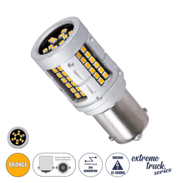 GloboStar® 81276 Λάμπα Αυτοκινήτου & Φορτηγού LED 1156 - BA15S - P21W 3rd Generation Can-Bus Extreme Truck Series 72xSMD3030 7W 840lm 360° DC 12-36V IP20 Φ2 x Υ5cm Πορτοκαλί