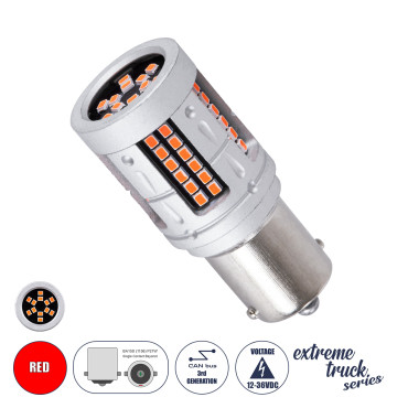 GloboStar® 81277 Λάμπα Αυτοκινήτου & Φορτηγού LED 1156 - BA15S - P21W 3rd Generation Can-Bus Extreme Truck Series 72xSMD3030 7W 840lm 360° DC 12-36V IP20 Φ2 x Υ5cm Κόκκινο