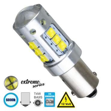 GloboStar® 81295 Λάμπα Αυτοκίνητου BA9S - T4W 3rd Generation Can-Bus Extreme Series LED 16 CREE XBD 15W 2115lm 360° DC 12V IP20 Ψυχρό Λευκό 6000K