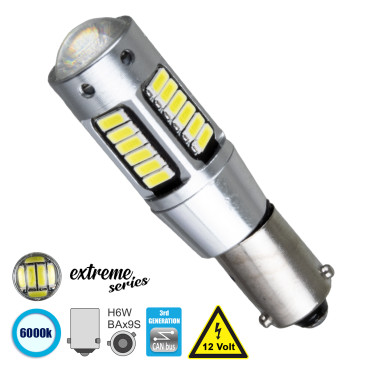 GloboStar® 81299 Λάμπα Αυτοκίνητου BAx9S - H6W 3rd Gen Can-Bus Extreme Series LED 30 SMD 4014 6W 900lm 360° DC 12V IP20 Ψυχρό Λευκό 6000K