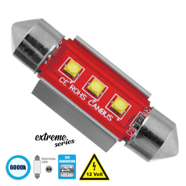 GloboStar® 81325 Λάμπα Αυτοκίνητου 36mm FESTOON - C5W 3rd Gen CanBus Extreme Series LED 3 CREE XBD 7.5W 1058lm 120° DC 12V IP20 6000K