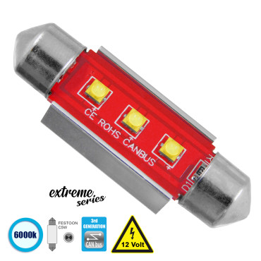 GloboStar® 81326 Λάμπα Αυτοκίνητου 39mm FESTOON - C5W 3rd Gen CanBus Extreme Series LED 3 CREE XBD 7.5W 1058lm 120° DC 12V IP20 6000K