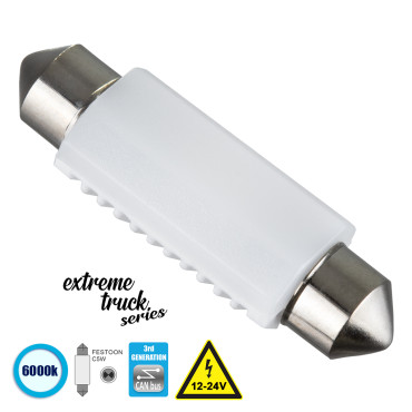 GloboStar® 81335 Λάμπα Αυτοκινήτου & Φορτηγού 42mm FESTOON - C5W 3rd Generation Can-Bus Extreme Truck Series LED 2 SMD 3030 3W 450lm 120° DC 12-24V IP20 Ψυχρό Λευκό 6000K