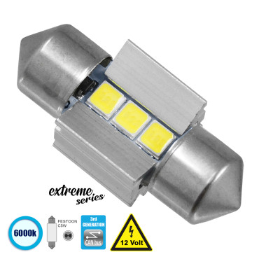 GloboStar® 81336 Λάμπα Αυτοκινήτου 28mm FESTOON - C5W 3rd Generation Can-Bus Extreme Series LED 3 SMD 3030 3W 450lm 120° DC 12V IP20 Ψυχρό Λευκό 6000K