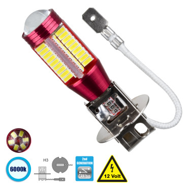 GloboStar® 81423 Λάμπα Αυτοκίνητου H3 2nd Generation Can-Bus Series LED 78 SMD 3014 9W 1350lm 360° DC 12V IP20 Ψυχρό Λευκό 6000K