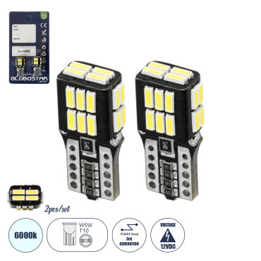 GloboStar® 81475-B Λάμπες Αυτοκινήτου LED T10 W5W 3rd Generation Can-Bus Series 24xSMD4014 1.8W 270lm 360° DC 12-16V IP20 Μ1 x Π1 x Υ2.5cm Ψυχρό Λευκό 6000K - Σετ 2 Τεμαχίων σε Blister