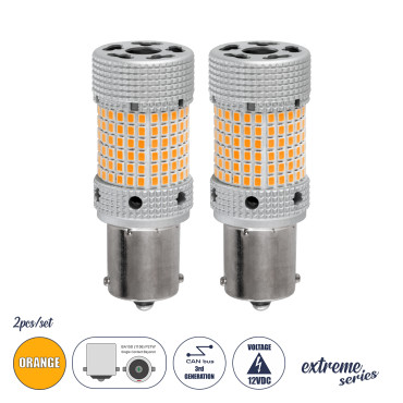 GloboStar® 81477-B Λάμπες Αυτοκινήτου LED 1156 - BA15S - P21W 3rd Generation Can-Bus Extreme Series 150xSMD2016 28W 2240lm 360° DC 12-16V IP20 Φ2.1 x Υ5.5cm Πορτοκαλί - Σετ 2 Τεμαχίων σε Box