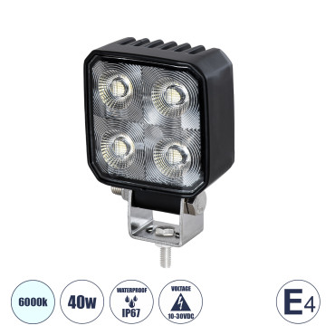 GloboStar® 85334 E4 Mark Vehicle & Forklift Work Lights - φώτα εργασίας για οχήματα περονοφόρα - κλάρκ LED 40W DC 10-30V αδιάβροχο IP67 ψυχρό λευκό 6000K Μ7.5 x Π3.5 x Υ11cm