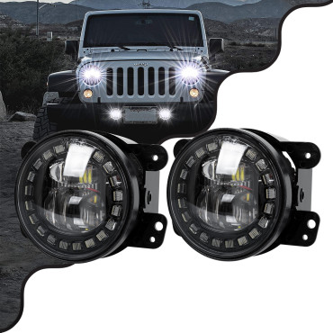 GloboStar® 85418 Σετ 2 x Προβολείς Ομίχλης JEEP WRANGLER - MERCEDES BENZ G CLASS - LAND ROVER DEFENDER - HAMMER H1-H2 - 4'' Ιντσών με Ring Light  Ψυχρό Λευκό 6000K